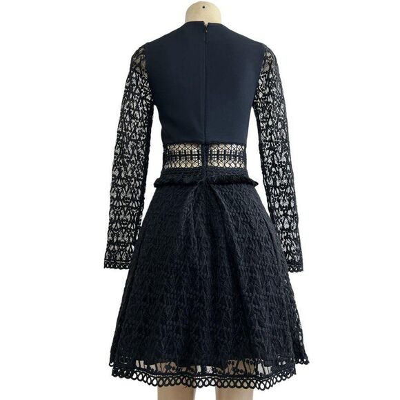 JONATHAN SIMKHAI Black Embroidered-Lace Cutout Waist Mini Dress Size 2 - Picture 4 of 5